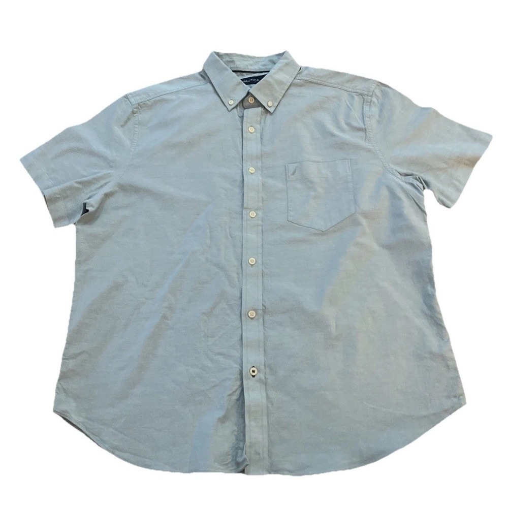 Nautica Oxford Men's X-Large Short Sleeve Button Up Shirt Green